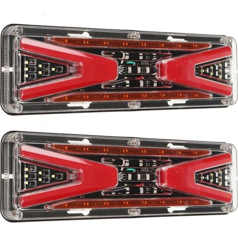 Feux Arrières LED 24V,56 LED Feu Arrière de Remorque Rouge Jaune Blanc Feu de Freinage, Clignotant Dynamique Lampe,Feux de Recul Remorque pour Remorque Camion Caravane UV Bateau,2pcs (1/5)