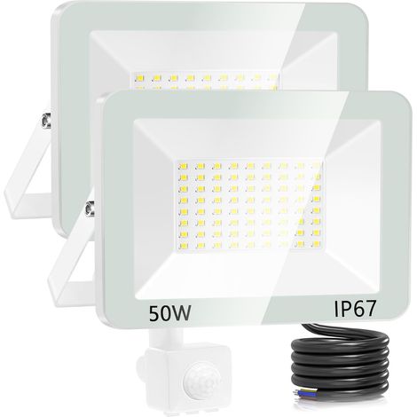 50W Projecteur LED Extérieur Détecteur de Mouvement, 2 Pièces IP67 Étanche Spot LED Extérieur Avec Detecteur, 5000LM Blanc Froid Pour Entrées Patio Garage Jardin (1/5)