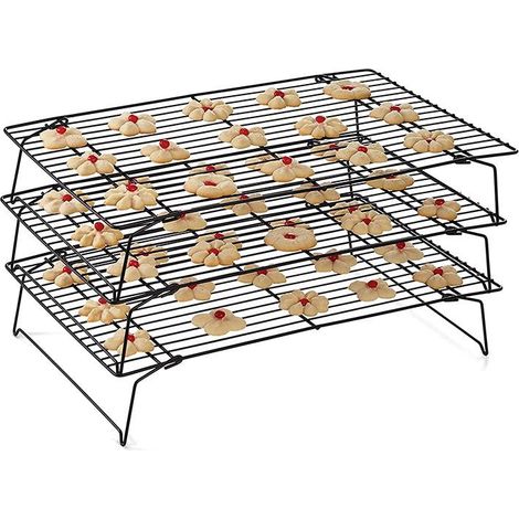 Grille de séchage antiadhésive pour gâteaux, outil de cuisson, grille de séchage pour pain, grille de séchage noire épaisse pour gâteaux retournés, grille de refroidissement pliable à trois niveaux (1/5)