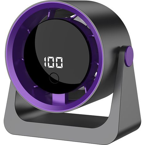 Ventilateur de bureau, petit ventilateur de bureau silencieux avec 5 vitesses, écran LED rotatif à 360°, minuterie 3 / 6 / 9h, ventilateur de bureau, ventilateur rechargeable USB 2000 Mah pour chambre (1/5)