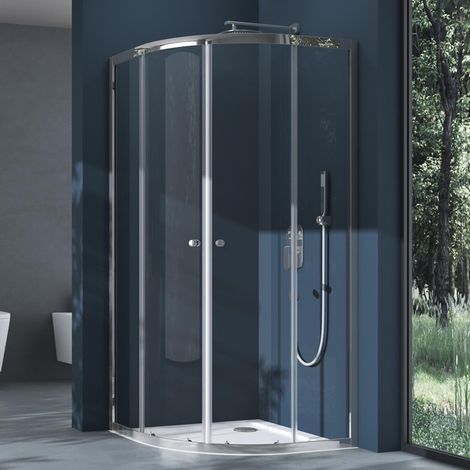 doporro Cabine de Douche avec Portes Coulissantes Pare-Douche en Quart de Cercle Verre Transparent ESG Ravenna32K 100x100x190cm Montage Réversible avec Bac à Douche (1/5)