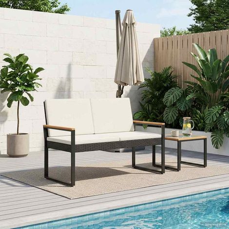 vidaXL Banc extérieur Noir et blanc crème 107 x 61 x 80 cm polyrotin