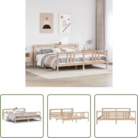 vidaXL Bois de pin - Cadre de lit avec tête de lit sans matelas 200x200 cm (1/5)