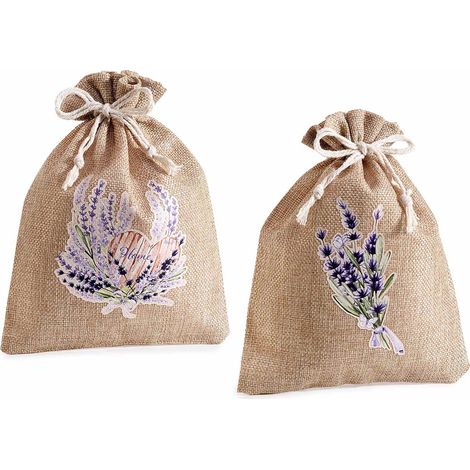 Sachets en jute imprimé lavande, cordon de fermeture et nœud, lot de 24, 17x22 cm (au cordon 18)