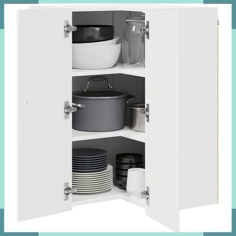 Armoire de cuisine - Kalmar - Blanc brillant - Angle 57 x 57 x 80 cm - Grand espace de stockage (1/5)