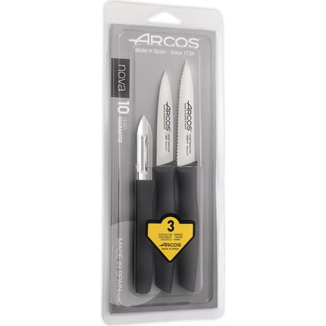 Messerset Mondadores Arcos Nova 189700 Edelstahl Nitrum und mango schwarz Polypropylen 3 Stück in Blisterverpackung
