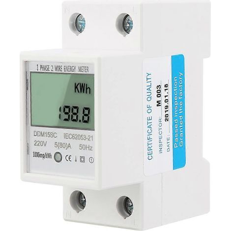 Compteur d'énergie électronique monophasé sur rail DIN 5-80A DDM15SC avec affichage numérique LCD (kWh) (1/5)