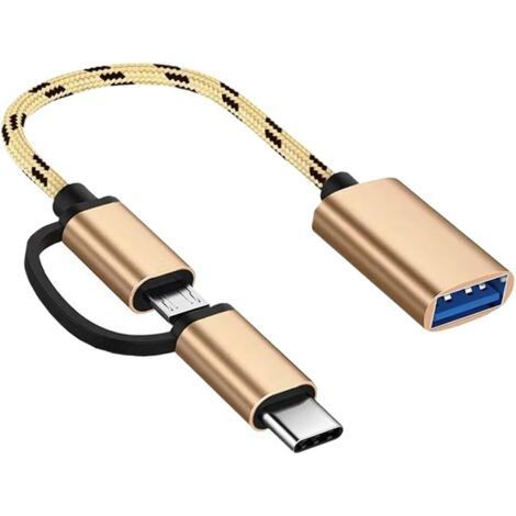Adaptateur USB C vers Micro USB OTG, Câble de Données 2 en 1 Compatible avec Samsung Galaxy S23 S22 S21 Note 20 10, Google Pixel et Autres Smartphones Android - Doré (1/4)