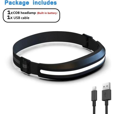 Lampe frontale COB portable et puissante (noire) - Rechargeable par USB - Projecteur pour camping et pêche en extérieur (1/5)