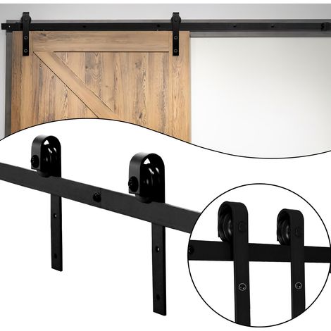 Jiubiaz Sistema para puerta corredera de 152 cm, diseño rectangular, para paredes de madera y hormigón, acero al carbono negro (1/5)