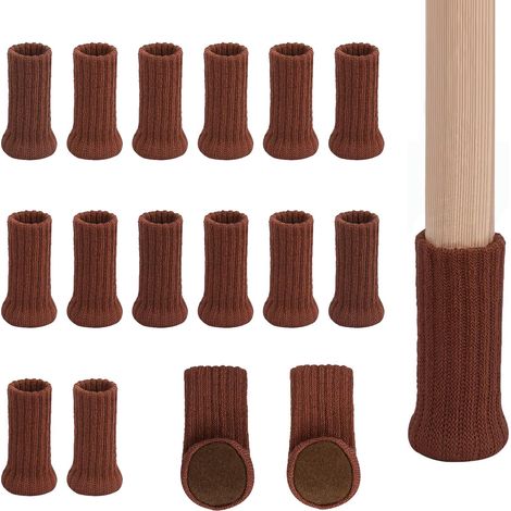 Lot de 16 chaussettes pour pieds de chaise avec coussinets en feutre - Double couche antidérapante - Pour la maison, l'école, le bureau, la bibliothèque (marron) (1/5)