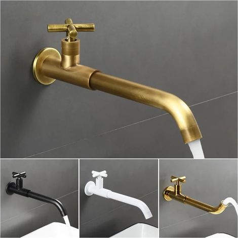 JSSEVN-Robinet de Mural Eau Froide Laiton, Robinet de Jardin Long Antique, Pivotant à 360° Mélangeur avec Croix Poignée pour Cuisine évier à Vadrouille (1/4)