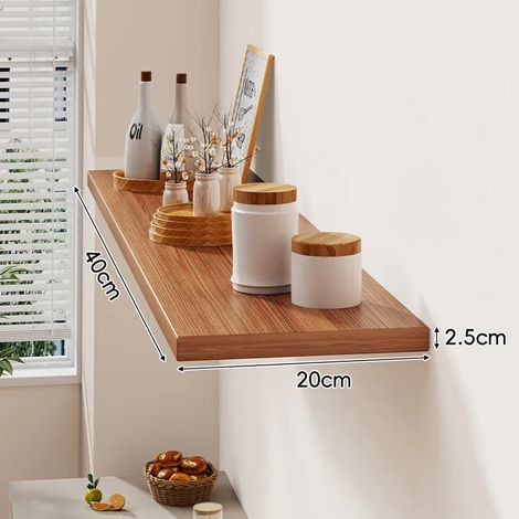 (Couleur noyer 40 x 20 cm) Étagère murale avec un tableau d'affichage, pour salon ou maison. Fixation murale en bois massif, étagère à livres et présentoir. (1/5)