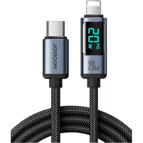 Cable USB-C a Lightning de Joyroom para iPhone: carga rápida de 20 W con pantalla digital, cable trenzado negro de 1,2 m para iPhone 15/14/13/12/11 (1/5)