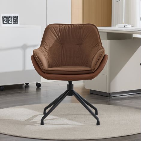 Silla de oficina giratoria con retorno automático, asiento ergonómico amplio, piel sintética marrón, patas de metal (1/5)