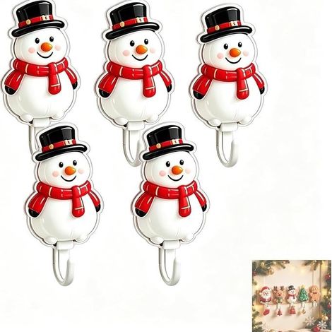 New 2026 Cute Christmas Wall Hooks, Cartoon Sticky Hooks for Holiday Decoration - Snowman -