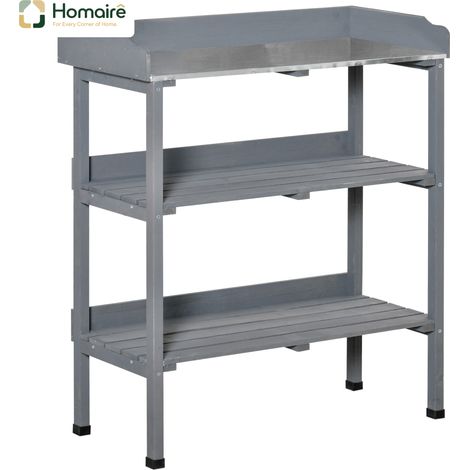 HOMAIRE Pflanztisch Gärtnertisch Blumentisch mit Metall-Arbeitsfläche und Holz für Garten & Balkon
