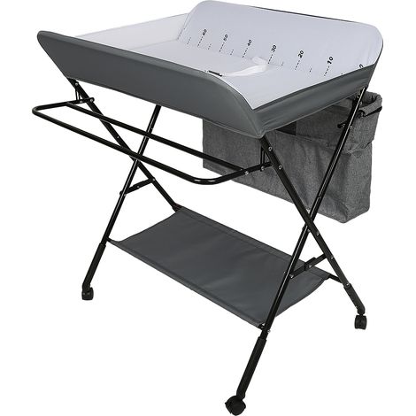 Hofuton Table à Langer Pliante, avec Panier de Rangement à Côté, Structure en Fer, Charge Max 10KG, Gris (1/5)