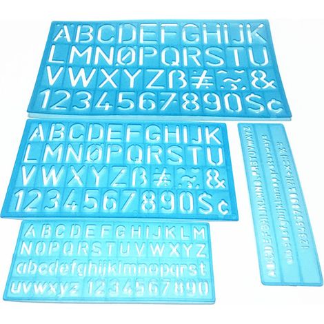 Lot de 4 pochoirs alphabet réutilisables, chiffres et lettres en plastique, règle pour dessin et apprentissage DIY enfants (1/5)