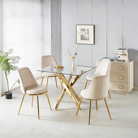 set tavolo sedie 1 tavolo 4 sedie velluto oro OKMYHOME (1/5)