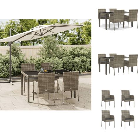 Gartenmöbel-Sets - Living 5-tlg. Garten-Essgruppe mit Kissen Grau Poly Rattan (1/5)