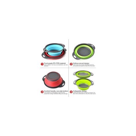 Lot de 2 passoires pliables en silicone, vert –