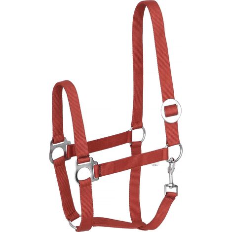 1 Licol Cheval Nylon Réglable Mousqueton Robuste Écurie Cob Rouge (1/4)