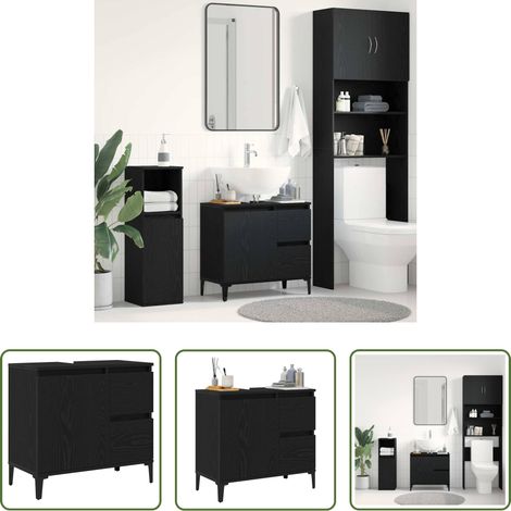 Spiegelschrank - Badezimmerschrank mit Tür Schwarz Eichen-Optik 65 x 33 x 60 cm (1/5)