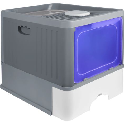 Arenero para gatos, bandeja cerrada con filtro y pala, compartimento inferior extraíble para fácil limpieza y esterilización - Gris
