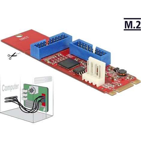 Adapter m.2 key b+m  2 x usb 3.0 pfostenstecker delock