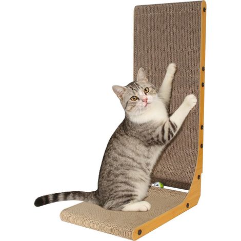 68 cm Griffoir pour Chat L-formé Kratzbrett Katze, Grattoir Chat en Carton, Griffoir Chat Canapé XXL avec Balle Jouet, Protection de Mur et Coin Intérieur (1/5)