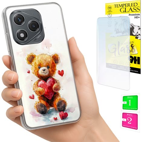 Custodia per Honor 400 Lite con foto, retro con grafica orsacchiotto e vetro 9H. (1/5)