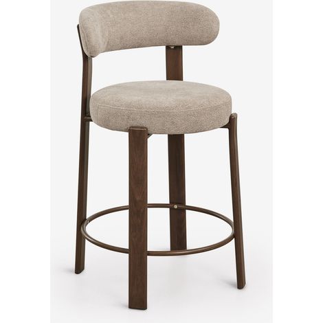 Pack de 2 tabourets hauts avec dossier en tissu chenille et fer Jolie SKLUM Marron Bois Foncé ↑65 cm