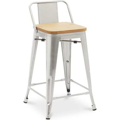 Taburete con Respaldo - Diseño Industrial - Madera y Acero - 60cm - New Edition - Stylix