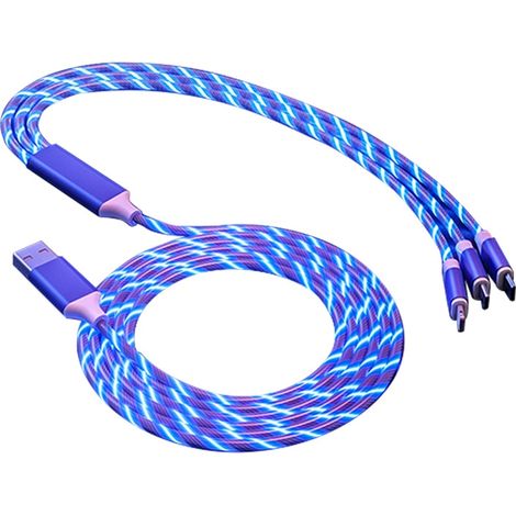 Fluid LED USB-Kabel, 3-in-1 für Typ-C/Lightning/Micro USB, Schnellladefähiges, geflochtenes Nylonkabel, geeignet für Auto und alle Handys.