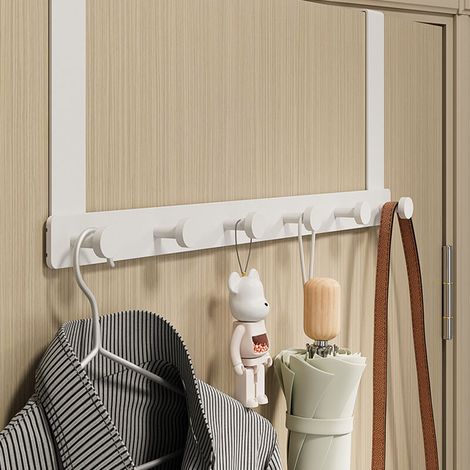 Gancho de brazo largo para colgar sobre la puerta, sin taladrar, de aluminio, silencioso, para dormitorios y baños, blanco, 6 ganchos. DEBUNS (1/4)
