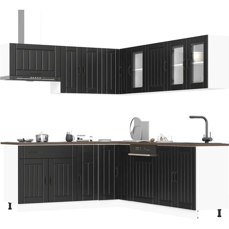 11-tlg. Küchenschrank-Set Lucca Schwarz Holzwerkstoff