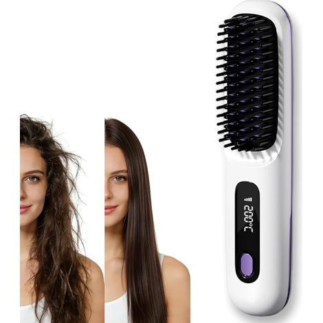 Cocoony Styling Brush for Short Hair, Improved Version 2026, Portable Rechargeable Straightener, Creates Volume in 2 Minutes, 3 Temperature Settings, Fast Heating (White)