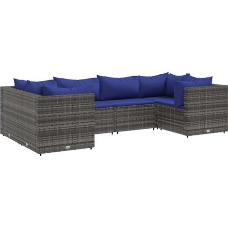 6-tlg. Garten-Lounge-Set mit Kissen Grau Poly Rattan vidaXL (1/5)