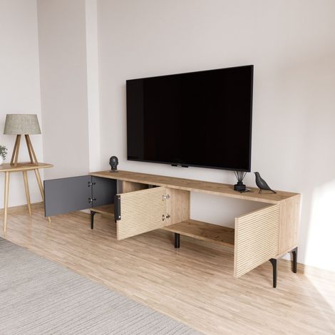Fernsehschrank Imerese, 2 Türen, klappbar, 3 Fächer, 180x33x49h cm, Eichenholz Braun (1/5)