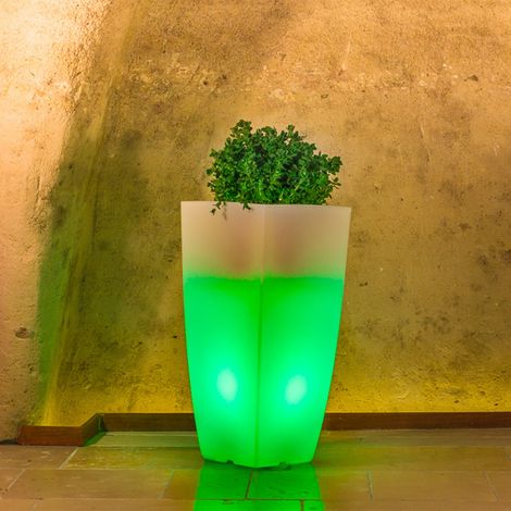 Vaso luminoso quadrato mod. Agave 33x33 cm h 70 con luce verde (1/5)