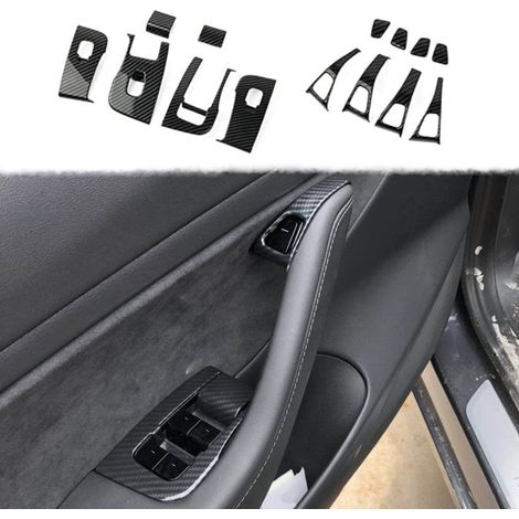 Cubierta de panel de interruptores de puertas y ventanas en fibra de carbono – compatible con Tesla Model 3 2017–2023 / Model Y 2020–2023, accesorio de decoración interior