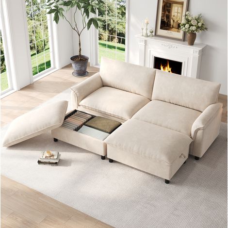 Sofa mit Stauraum-Fußhocker und Schlaffunktion Chenille OKMYHOME (1/5)