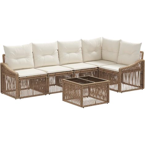 Gartensofa-set 6 pcs Beige Poly-Rattan vidaXL