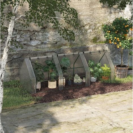 Gewächshaus mit 3 Rollfenster, 140 g/m² PE-Gitterfolie, Stahl, 270 x 90 x 90 cm, Weiß OKMYHOME (1/5)