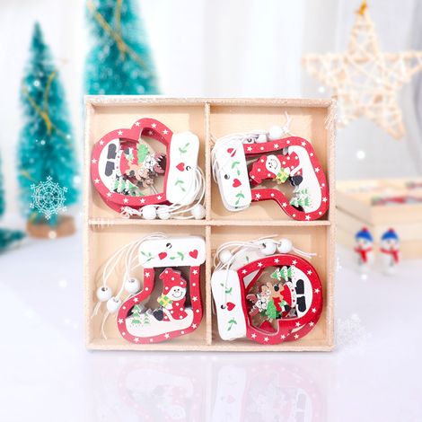 Ensemble de 12 pièces décorations de Noël en bois, pendentifs d'arbres de Noël en bois, décorations d'arbres de Noël en bois, décorations d'arbres de Noël en bois, bonhomme de neige de Noël