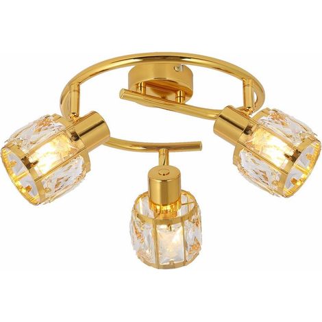 Plafonnier rond doré Crownie, 3 globes cristal, E14