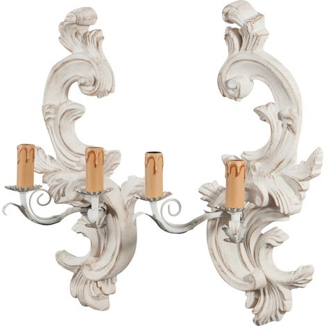 Couple of lamps Shabby in wood and iron finish white antiqued Made In Italy