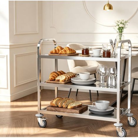 Carrello da cucina 90,5 x 50,5 x 88,2 cm in acciaio inox argento FloraGrace (1/5)