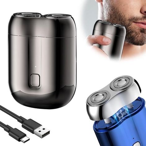 Mini rasoio elettrico aggiornato 2026 - Design a doppia lama - Formato tascabile, ricarica USB - Grigio